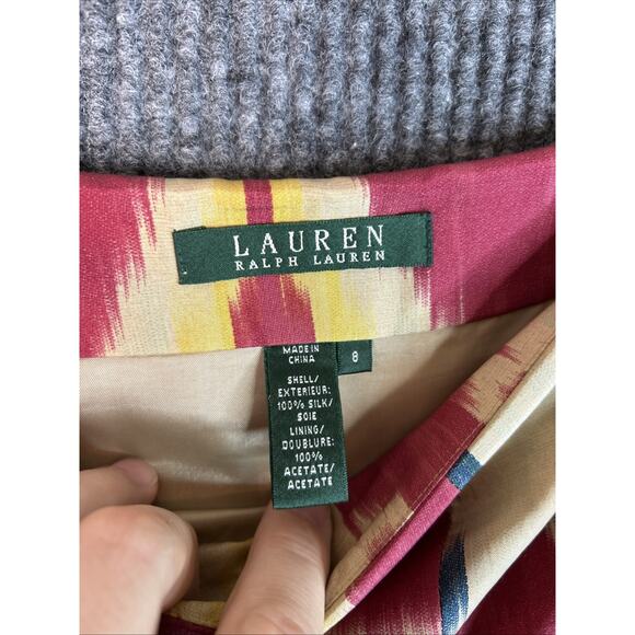 Ralph Lauren Womens Printed Silk Skirt Sz 8 Lined Multi Color Luxe Artsy Pockets - Picture 7 of 9